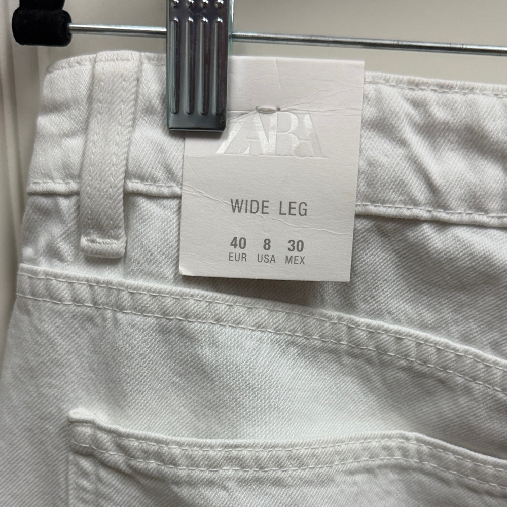 Zara low rise White Wide Leg Jeans pants summer full length 8 - Picture 6 of 8